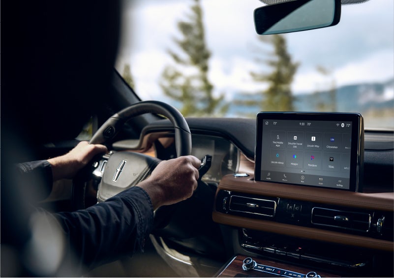 The Lincoln+Alexa app screen is displayed in the center screen of a 2023 Lincoln Aviator® Grand Touring SUV | Preston Lincoln in Hurlock MD